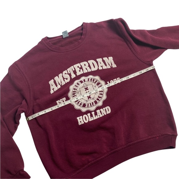 Vintage destroyed Amsterdam Collegiate style thin sweatshirt burgundy - Picture 8 of 9